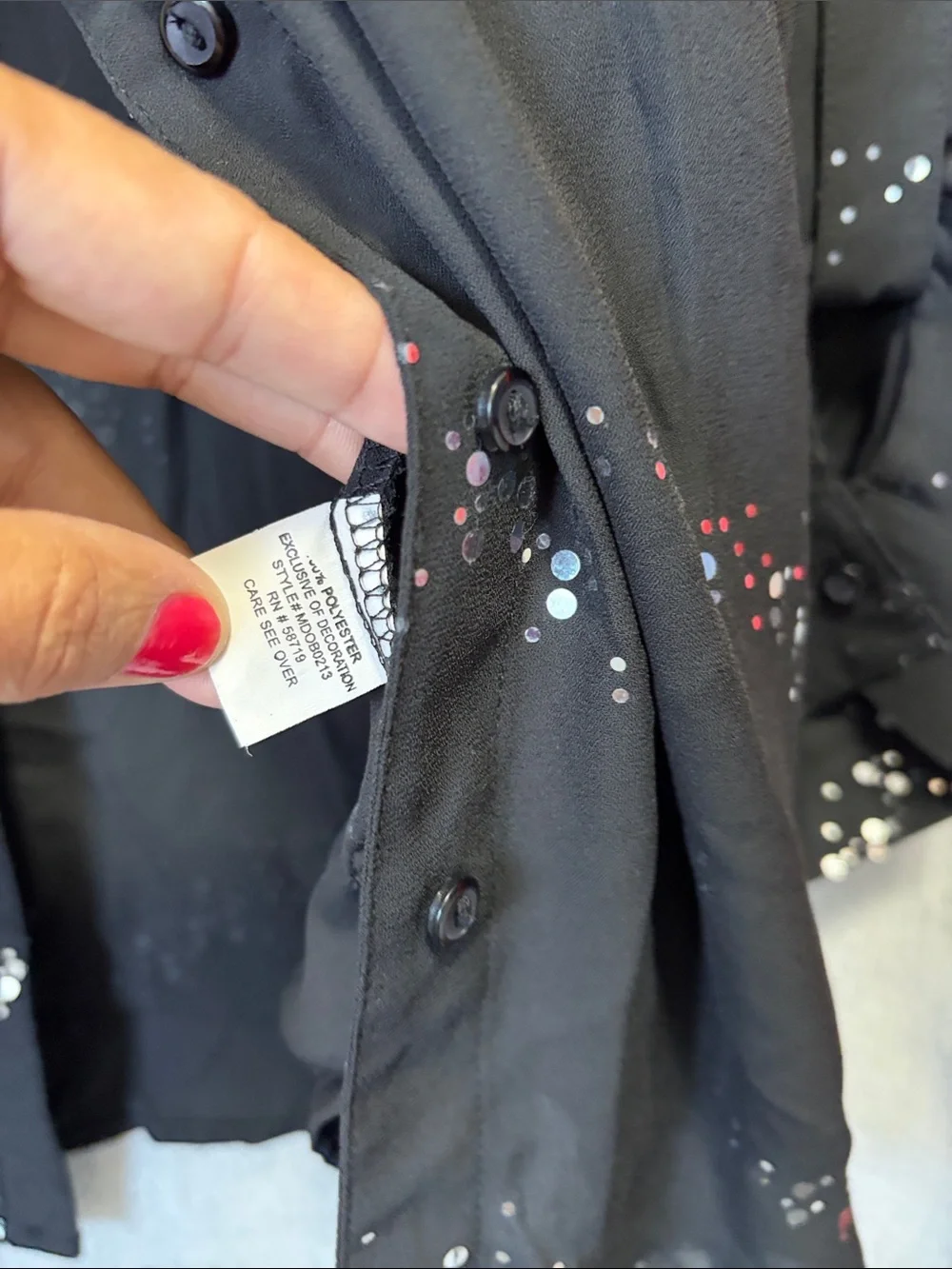 Notations Black Button-Front Shirt with Scattered Dot Print M